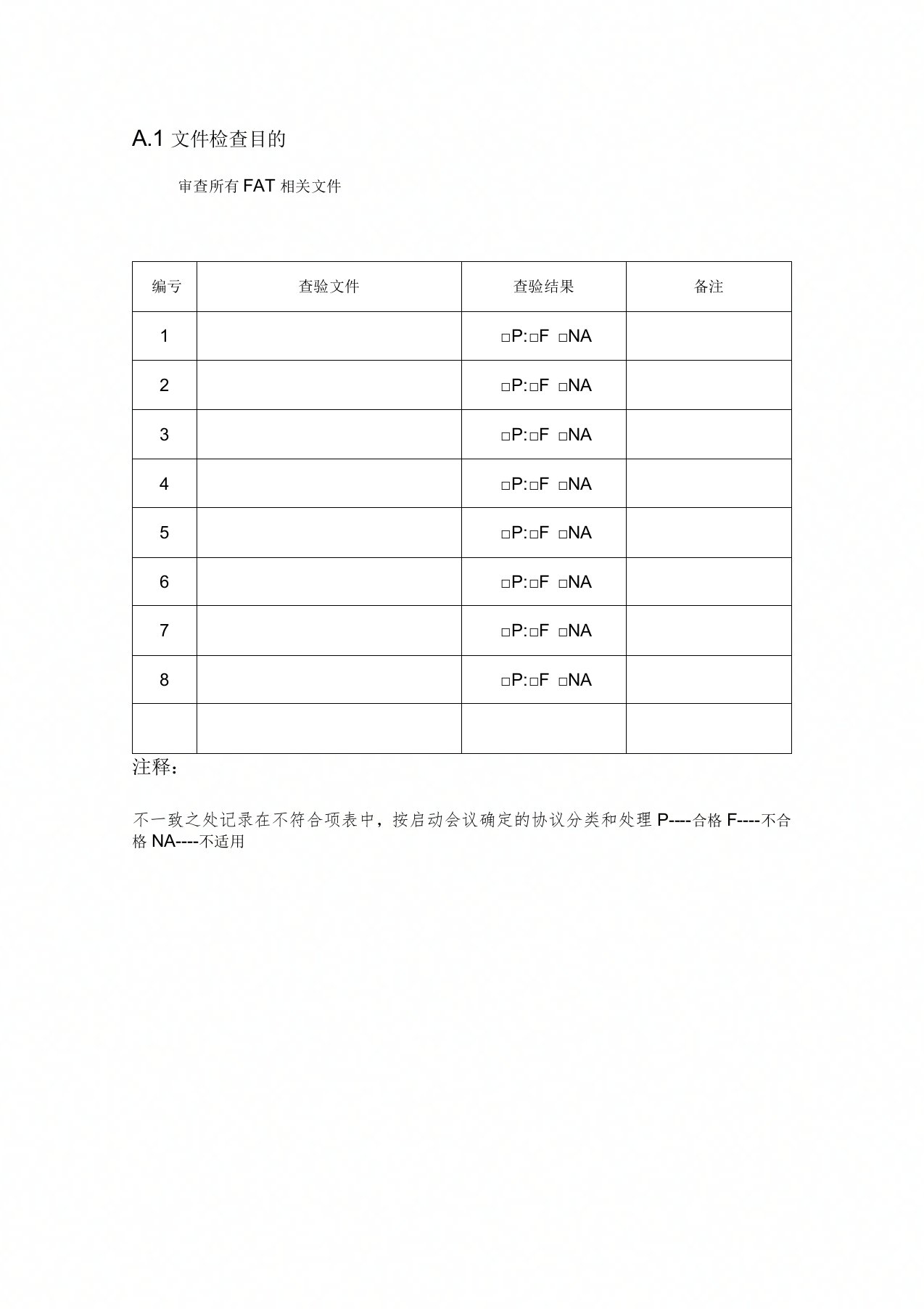 出厂验收测试FAT检验表