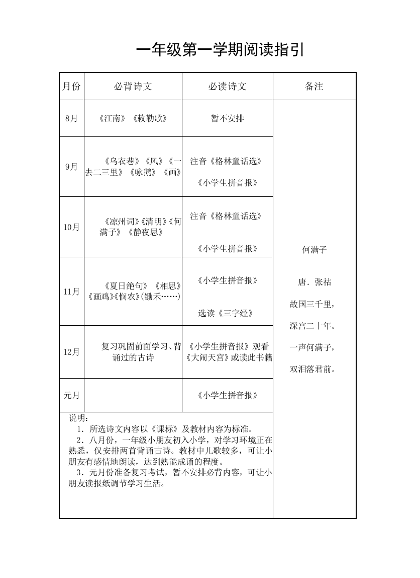 一年级第一学期阅读指引