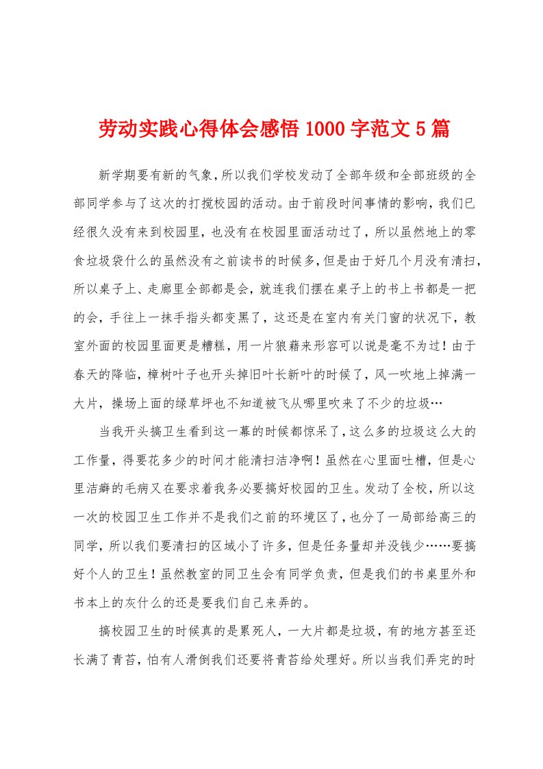 劳动实践心得体会感悟1000字范文