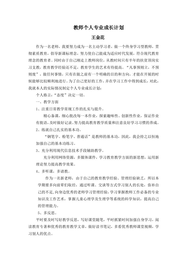 教师个人专业成长计划