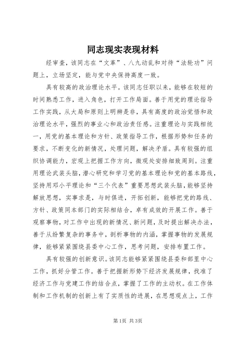 6同志现实表现材料