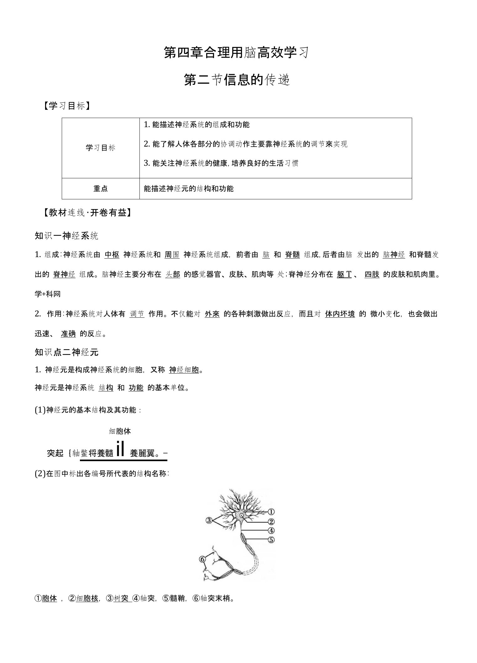 冀少版七年级下册生物导学案专题42信息的传递