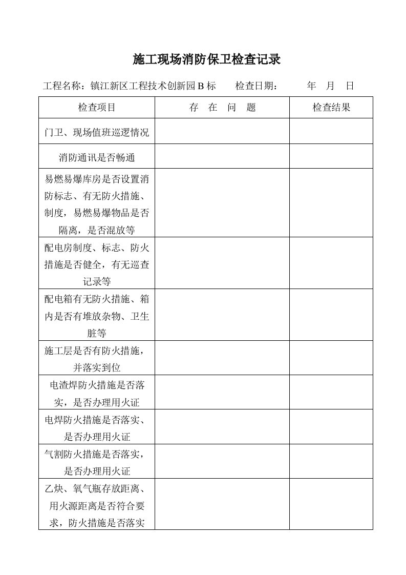 施工现场消防保卫检查记录