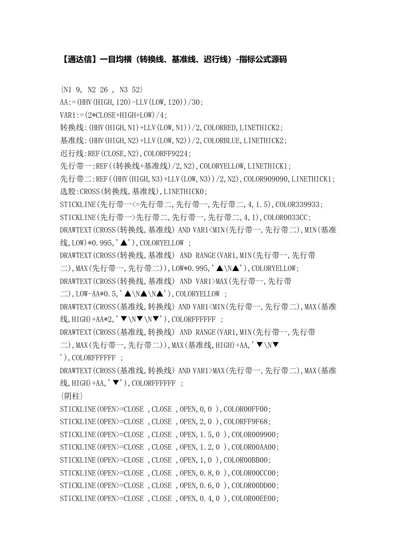 【股票指标公式下载】-【通达信】一目均横(转换线、基准线、迟行线)