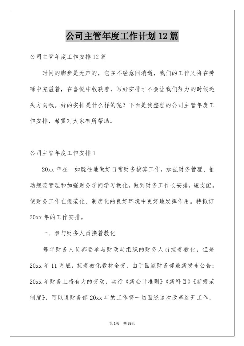 公司主管年度工作计划12篇例文