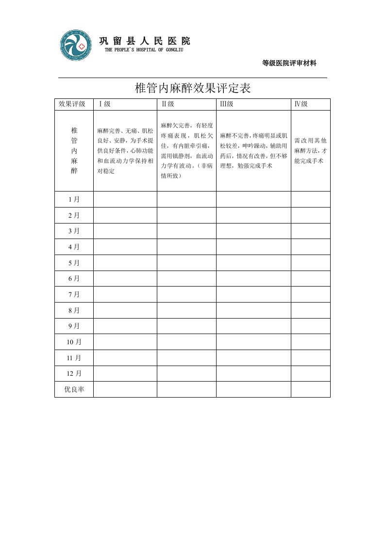 椎管内麻醉效果评定表