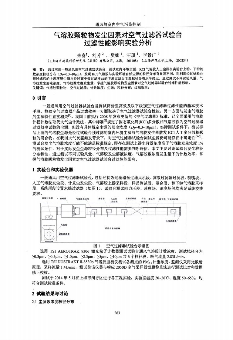 气溶胶颗粒物发尘因素对空气过滤器试验台过滤性能影响实验分析