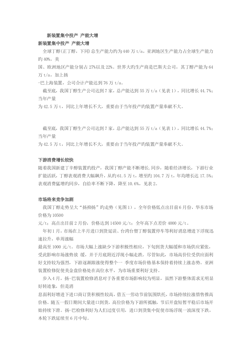 丁辛醇新装置集中投产-产能大增