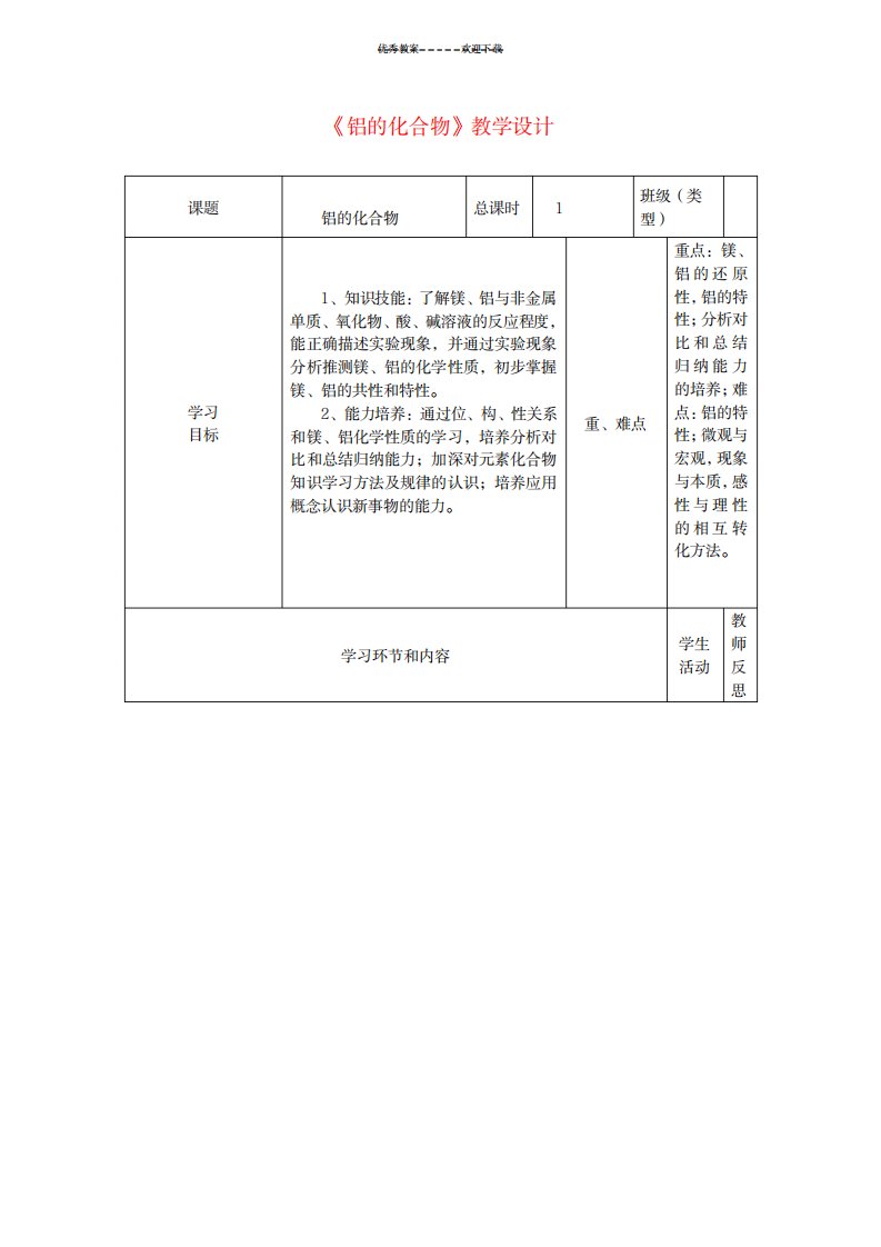 2023年高一化学《铝的化合物》精品教案