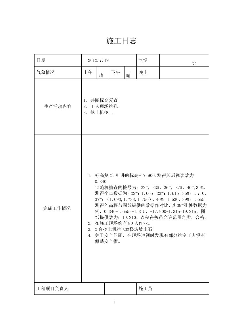 关于基础施工的施工日志