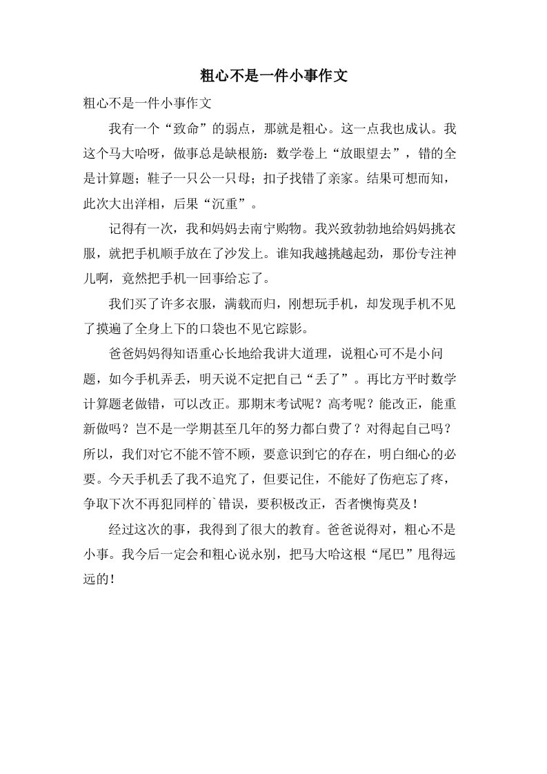 粗心不是一件小事作文