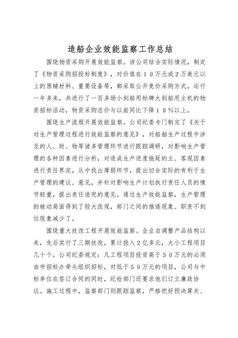 2022-造船企业效能监察工作总结