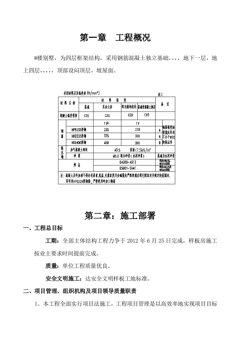 别墅施工组织设计方案