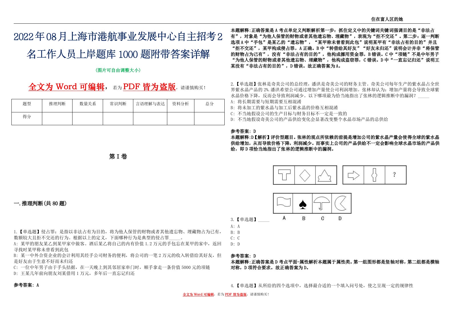 2022年08月上海市港航事业发展中心自主招考2名工作人员上岸题库1000题附带答案详解