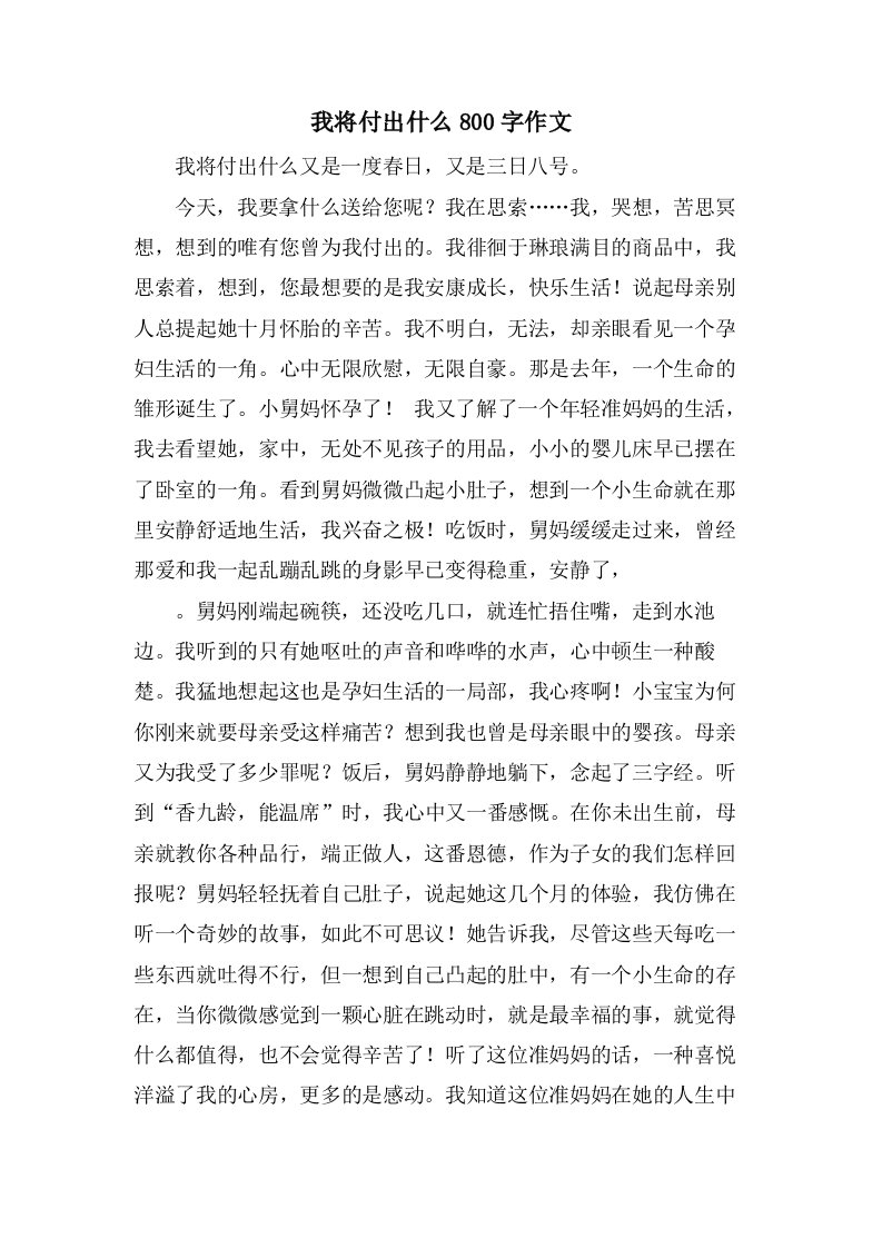 我将付出什么800字作文