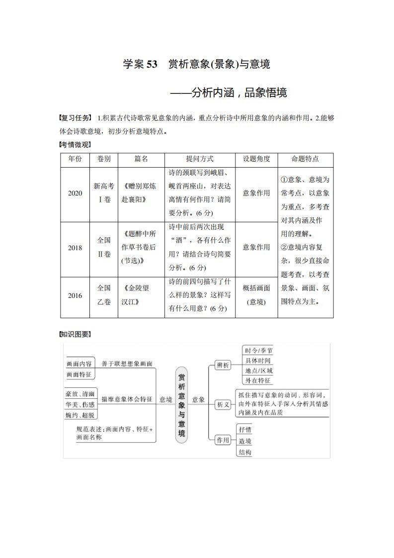 高考复习语文学案(新高考人教)古诗阅读与鉴赏赏析意象(景象)与意境