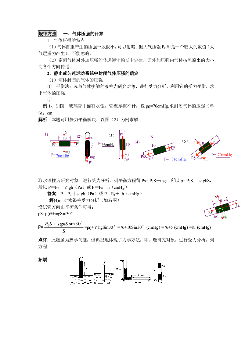 (完整)封闭气体压强计算方法总结-推荐文档