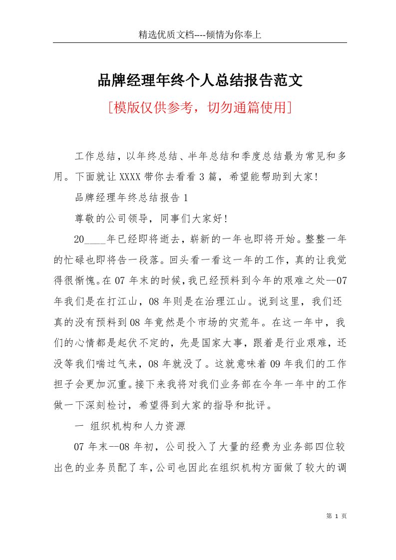 品牌经理年终个人总结报告范文(共19页)