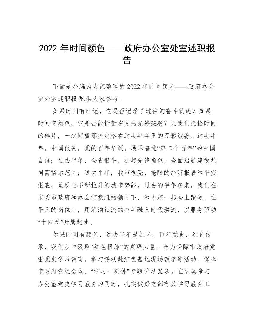 2022年时间颜色——政府办公室处室述职报告