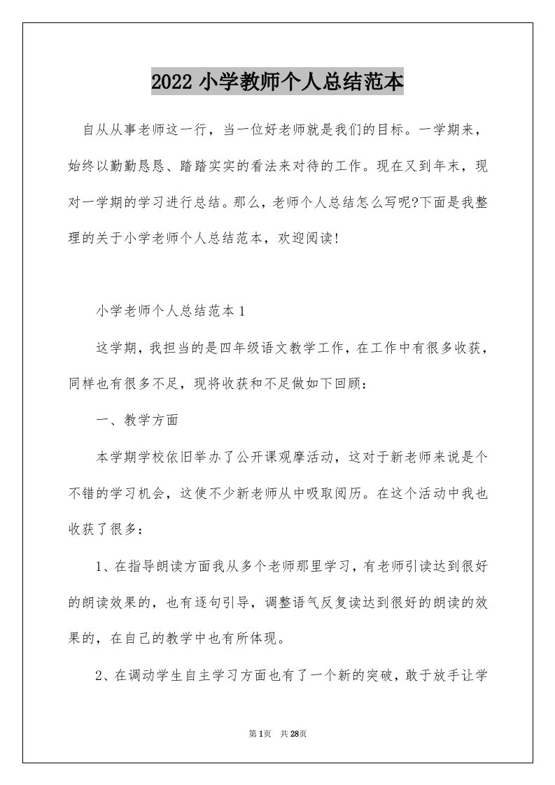 2022小学教师个人总结范本