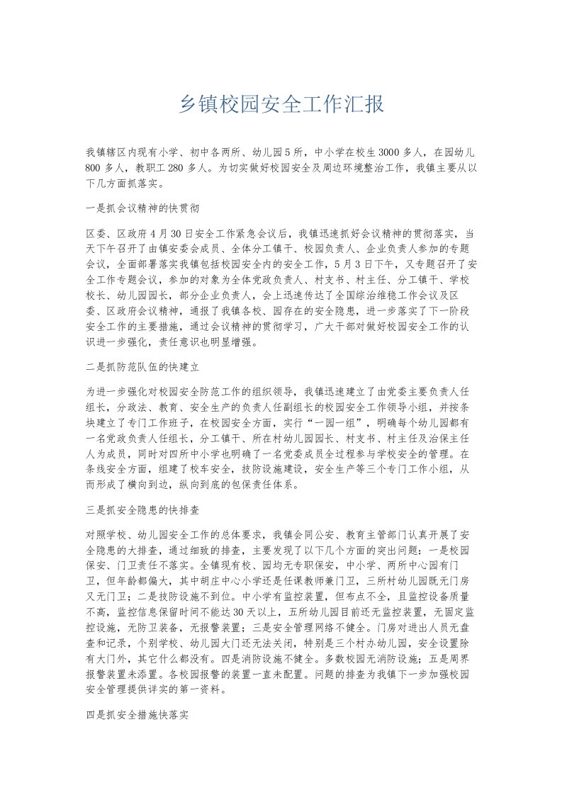 总结报告乡镇校园安全工作汇报