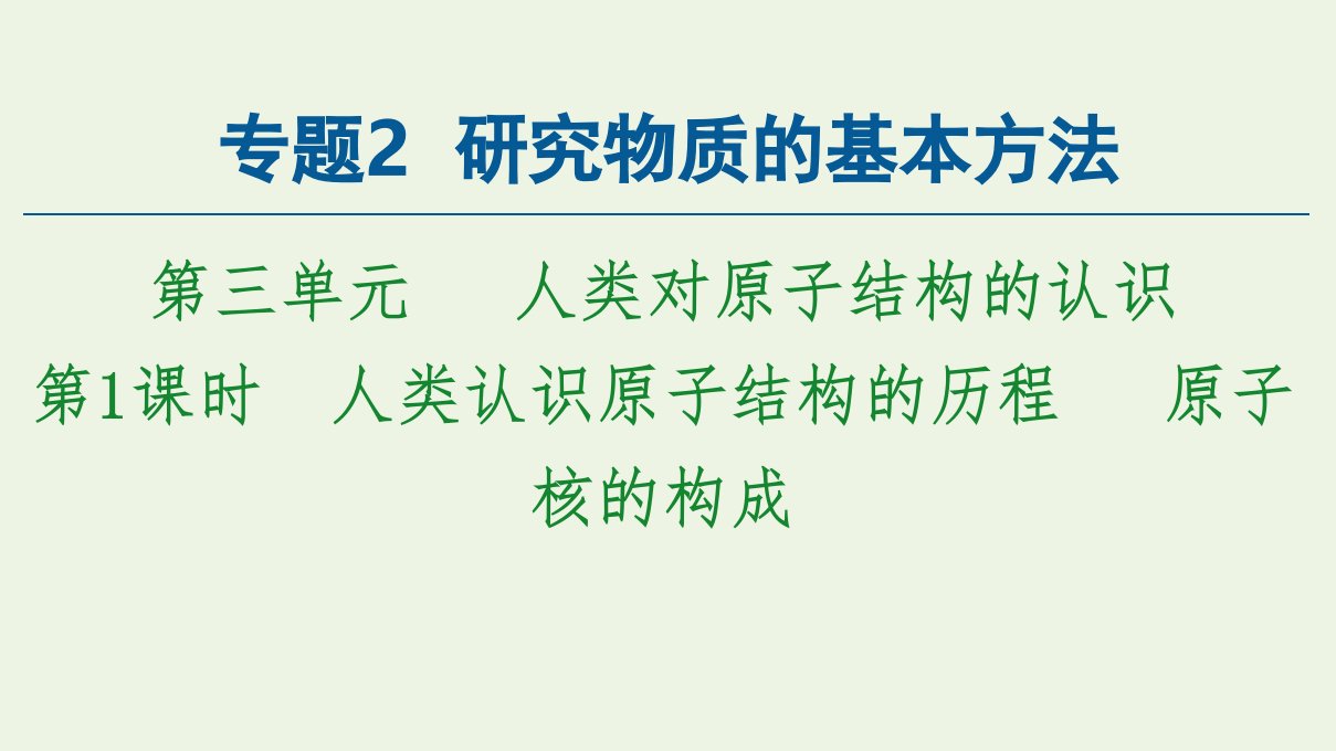 新教材高中化学专题2研究物质的基本方法第3单元第1课时人类认识原子结构的历程原子核的构成课件苏教版必修第一册