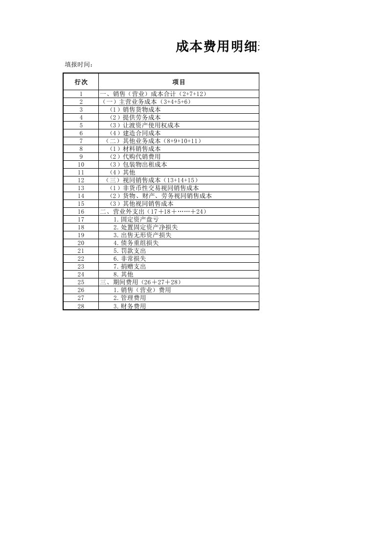 工程资料-成本费用明细表