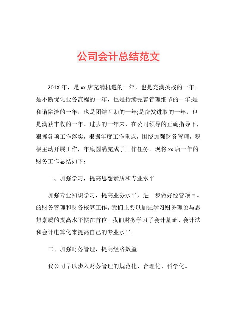 公司会计总结范文