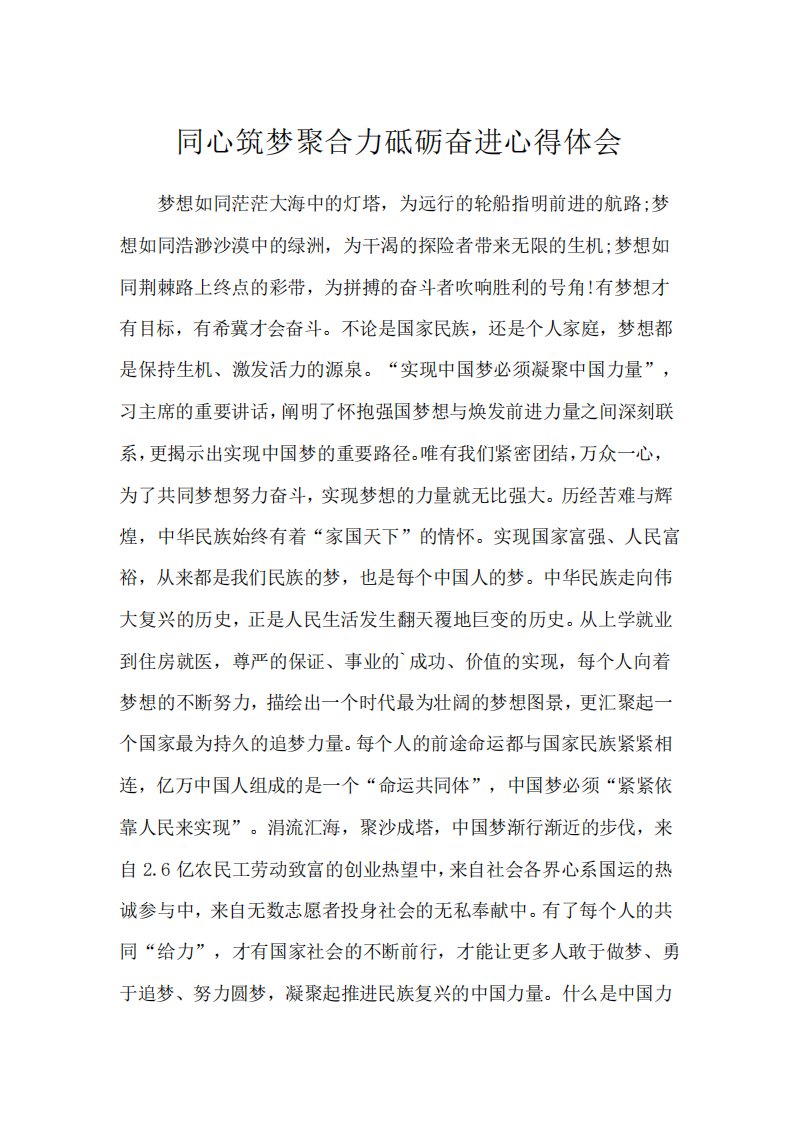 同心筑梦聚合力砥砺奋进心得体会