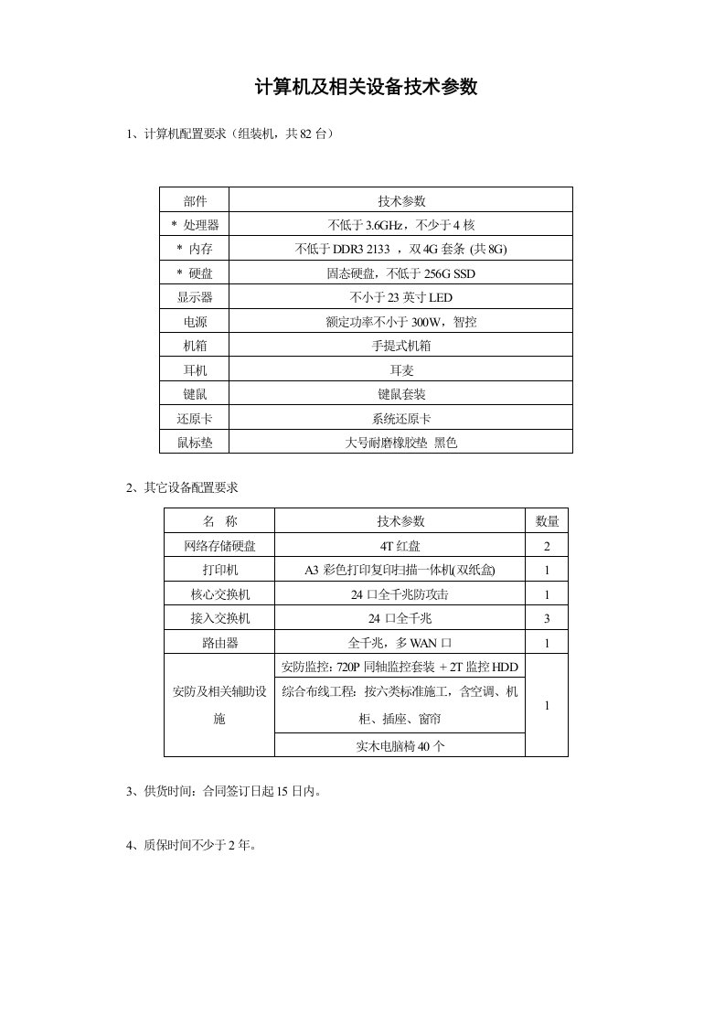 计算机及相关设备技术参数