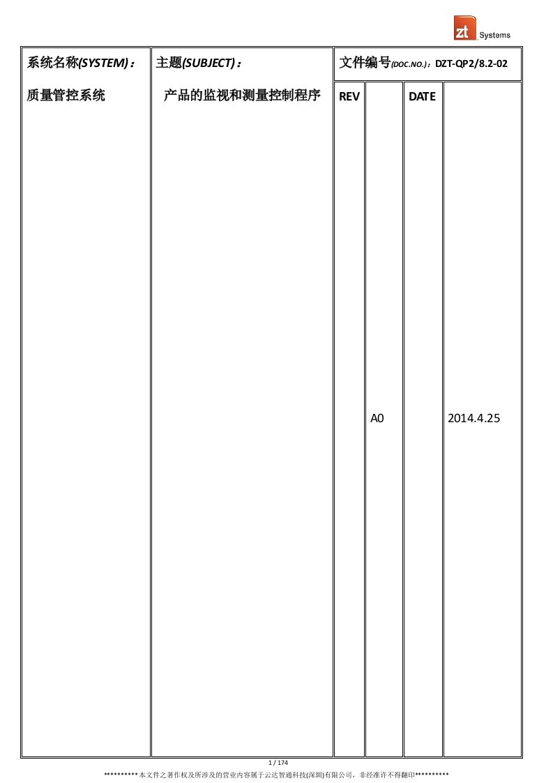 云达智通电子公司产品的监视和测量控制程序DOC-程序文件