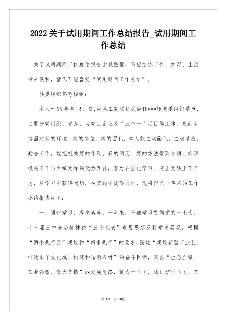 2022关于试用期间工作总结报告_试用期间工作总结_1