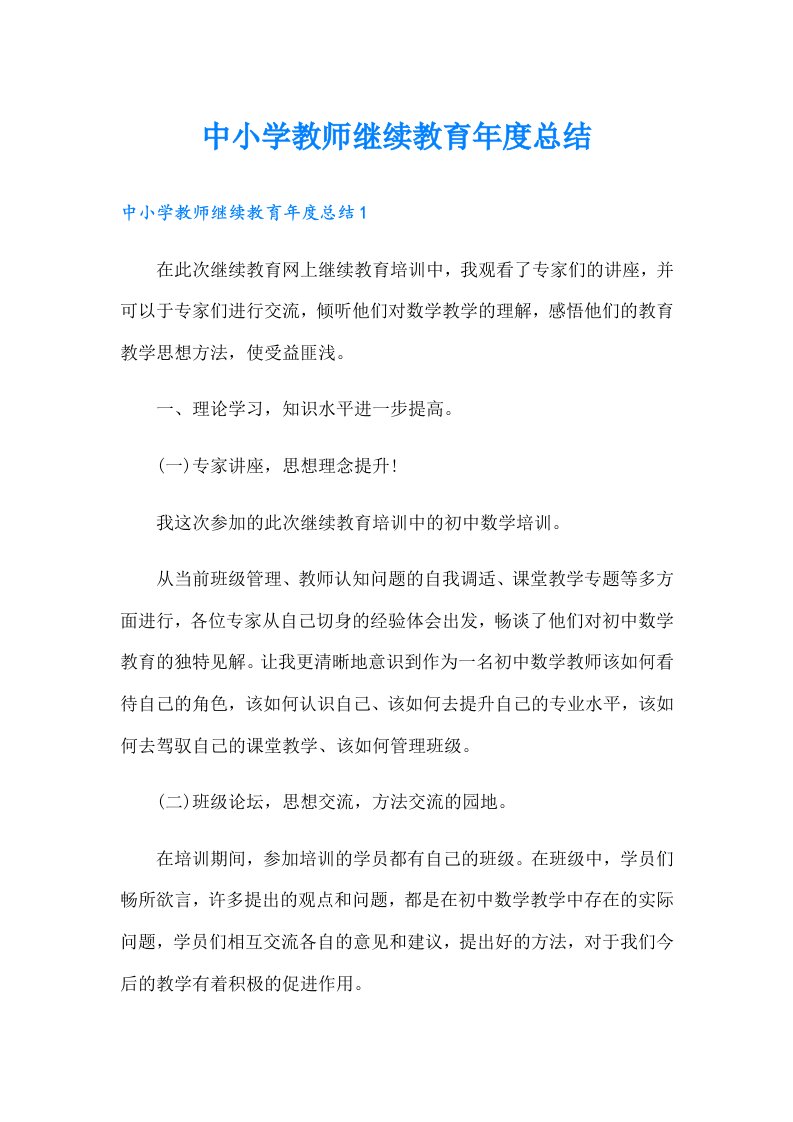 中小学教师继续教育年度总结