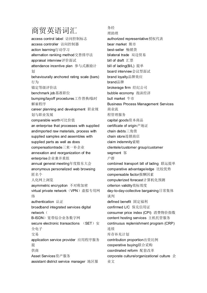 商贸英语词汇汇总