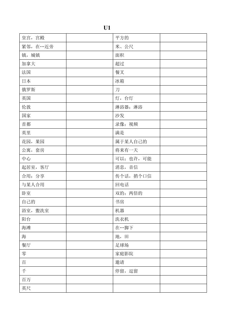 牛津初中英语译林版7B全册单词默写表