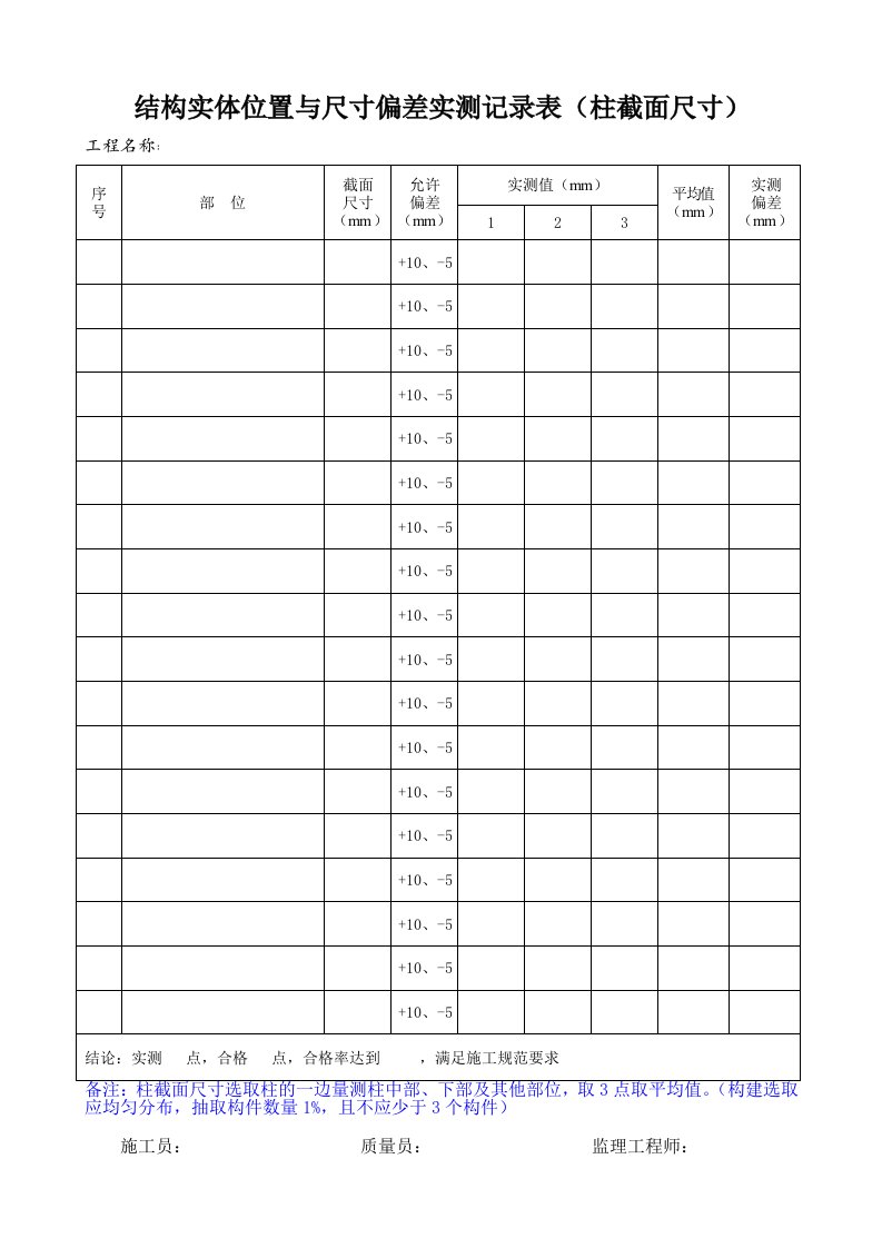 结构实体位置与尺寸偏差测量原始报告