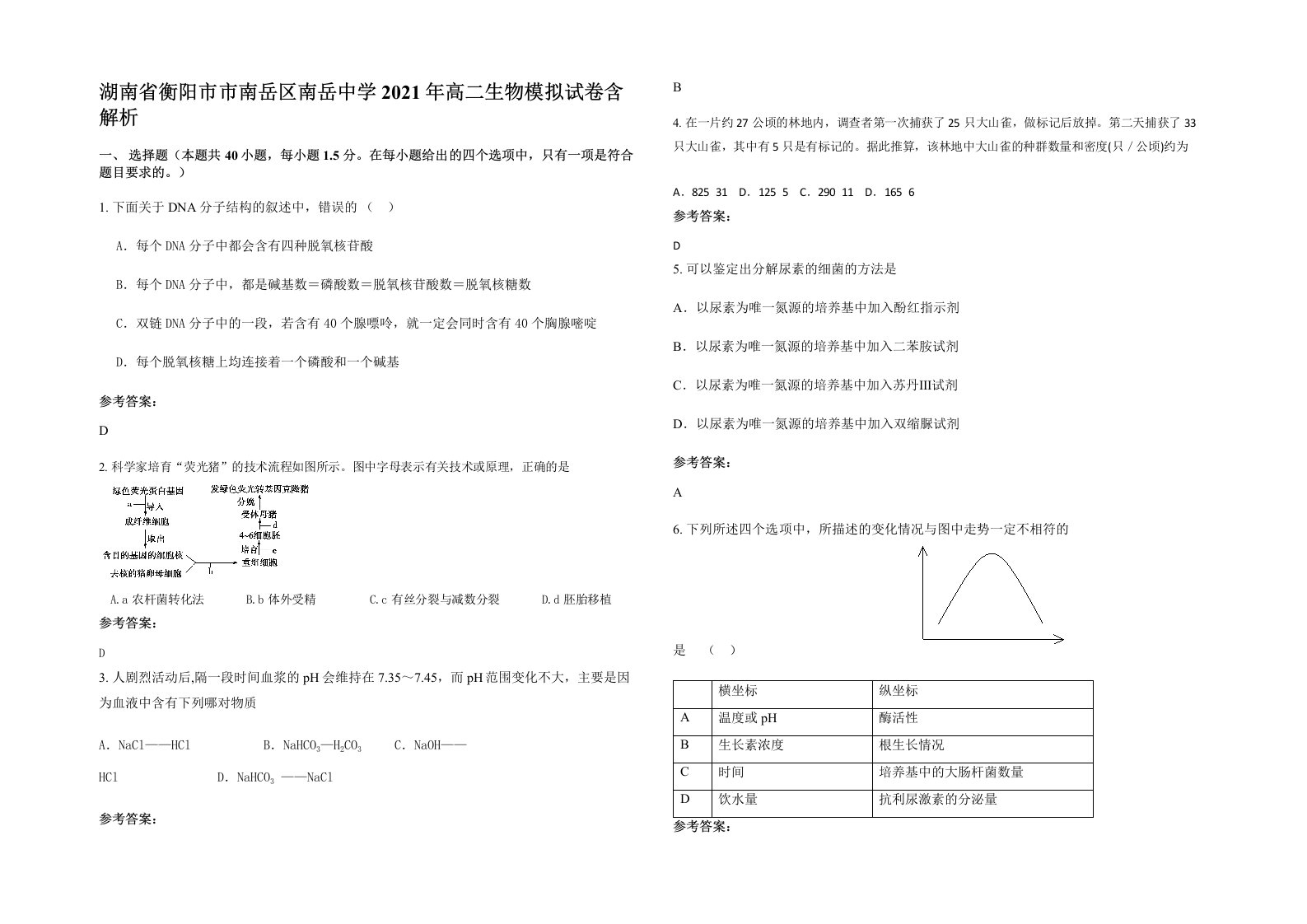 湖南省衡阳市市南岳区南岳中学2021年高二生物模拟试卷含解析