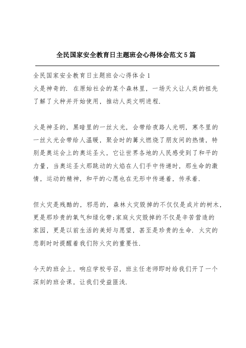 全民国家安全教育日主题班会心得体会范文5篇