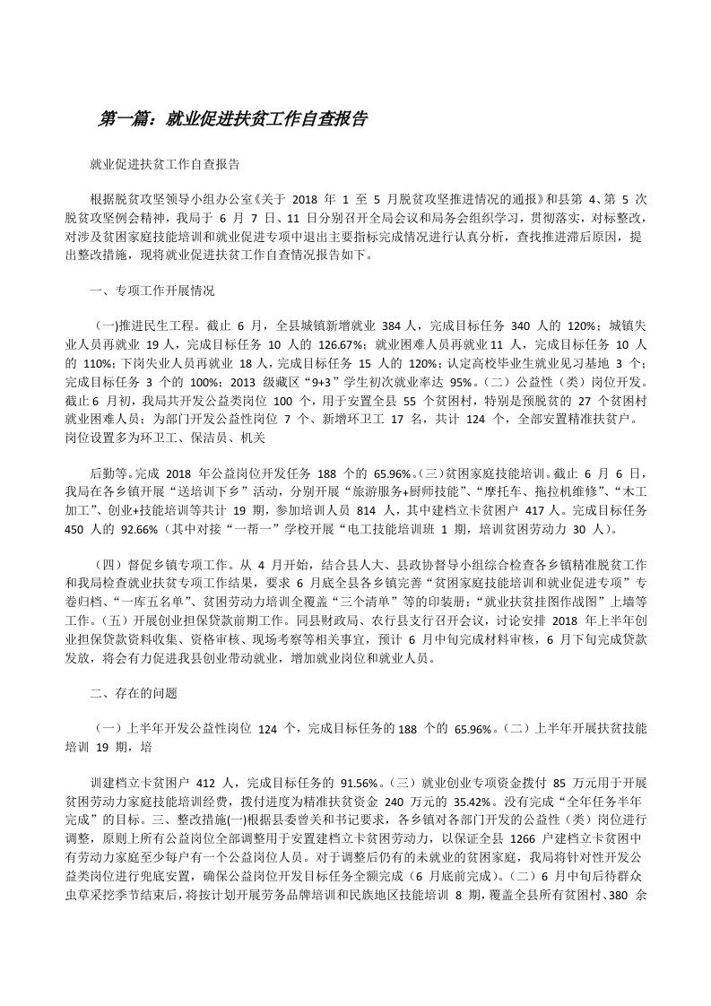 就业促进扶贫工作自查报告[合集][修改版]