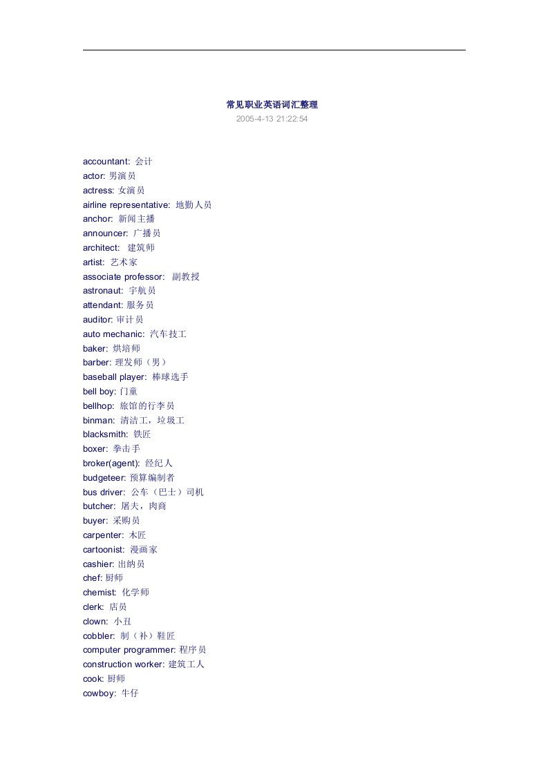【管理精品】常见职业英语词汇整理