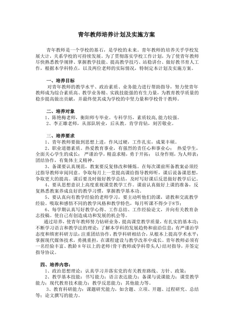 指导青年教师计划及实施方案