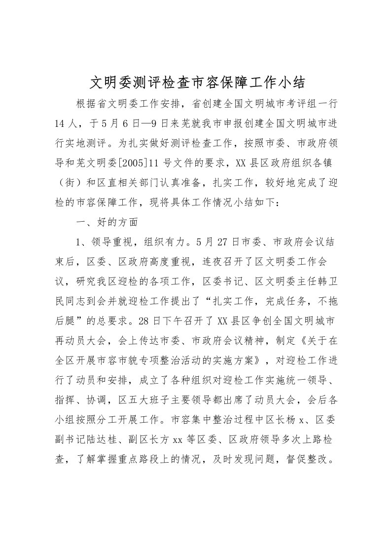 2022文明委测评检查市容保障工作小结