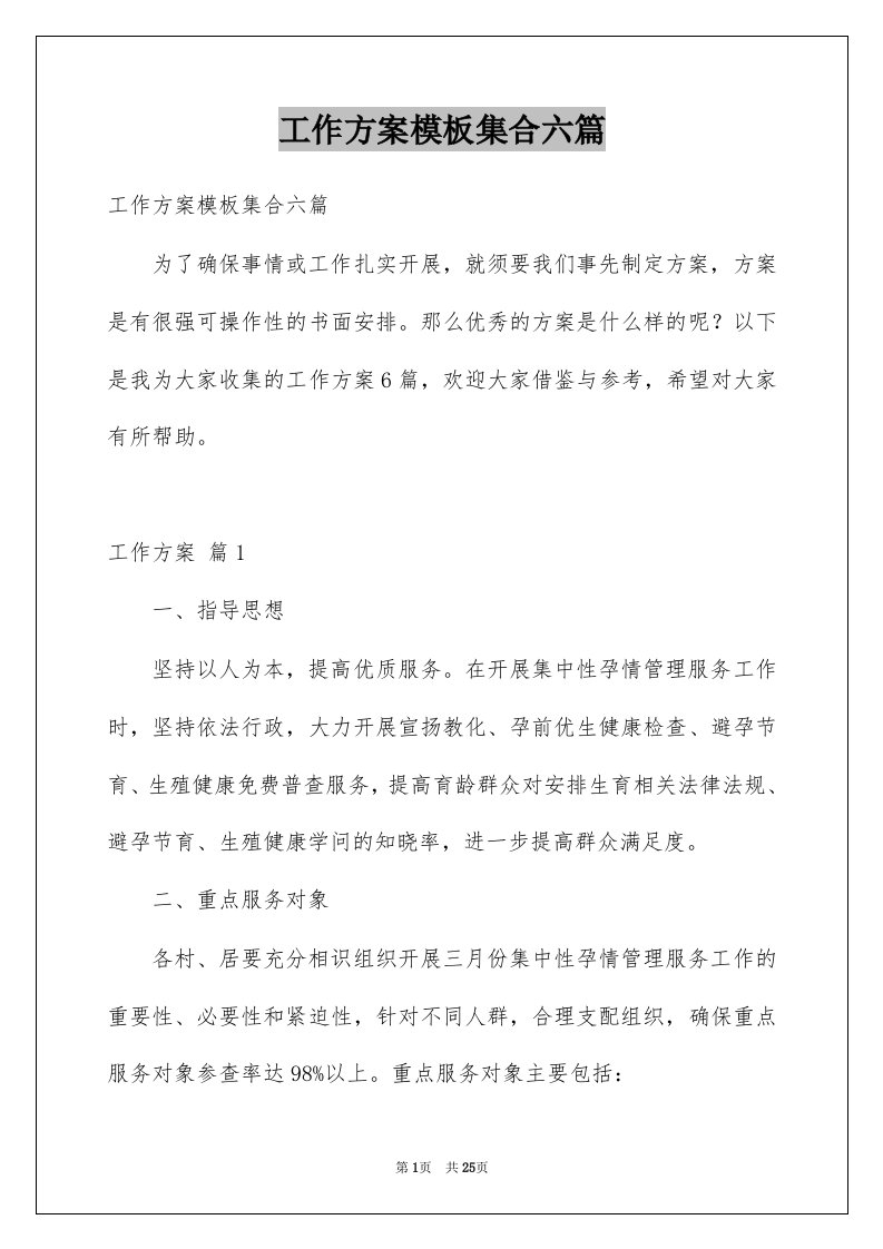 工作方案模板集合六篇汇总