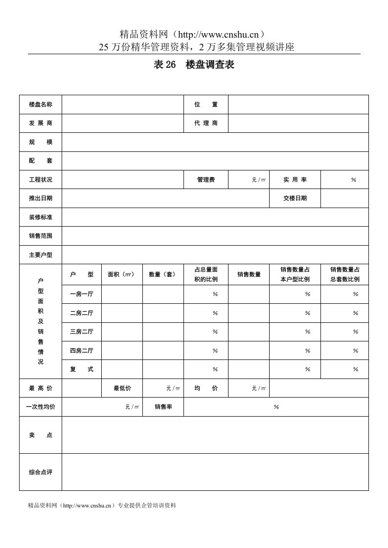 表26楼盘调查表