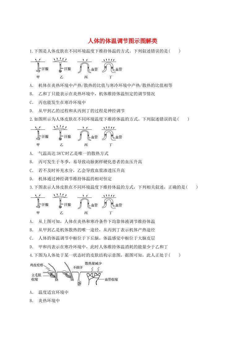 2018高中生物人体的体温调节图示图解类同步精言点训练新人教版必修3