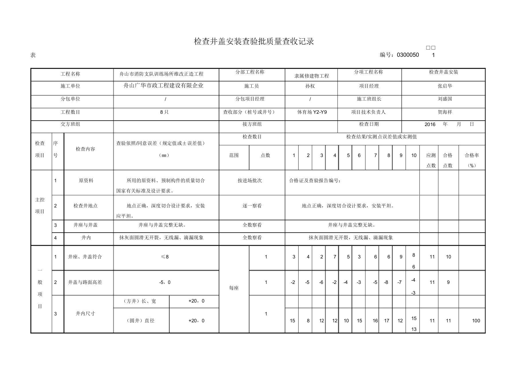 检查井盖安装检验批质量验收记录