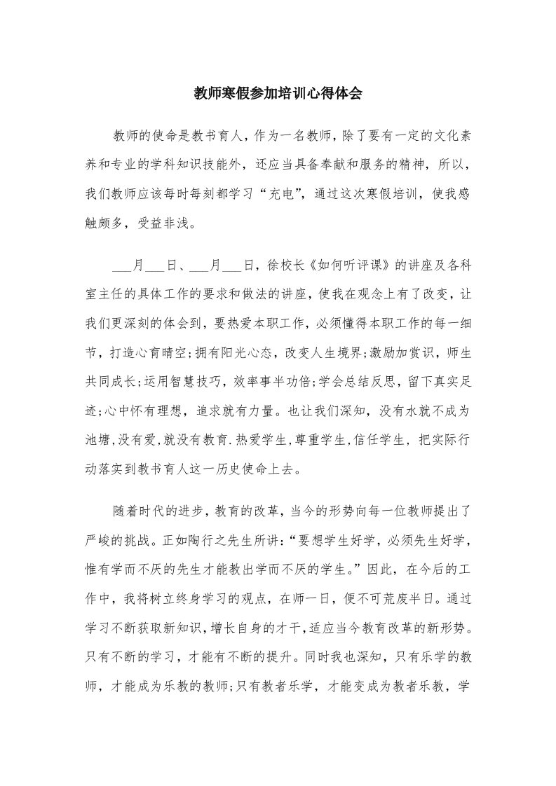 教师寒假参加培训心得体会