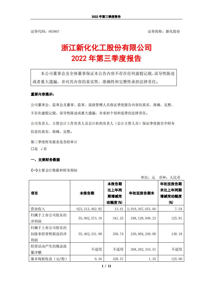 上交所-新化股份2022年第三季度报告-20221024