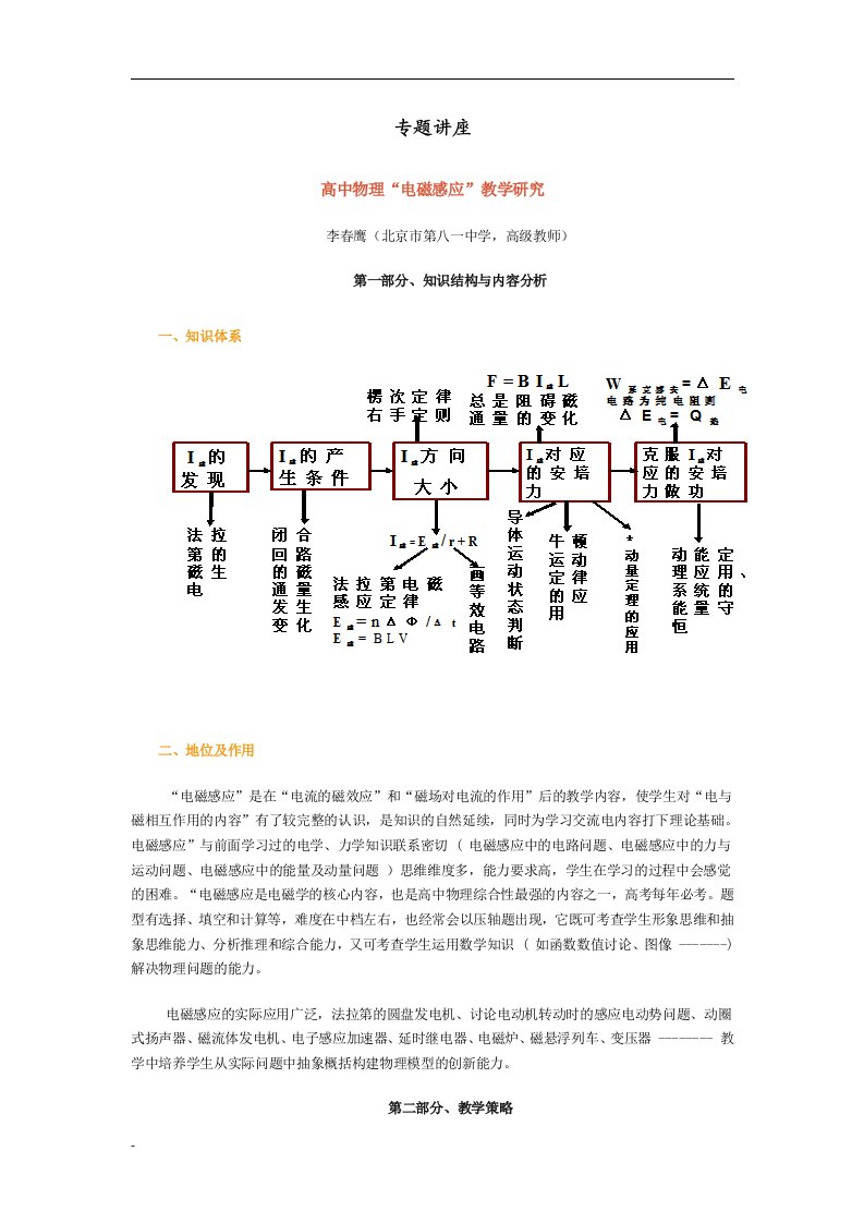 专题讲座——高中物理“电磁感应”教学研究