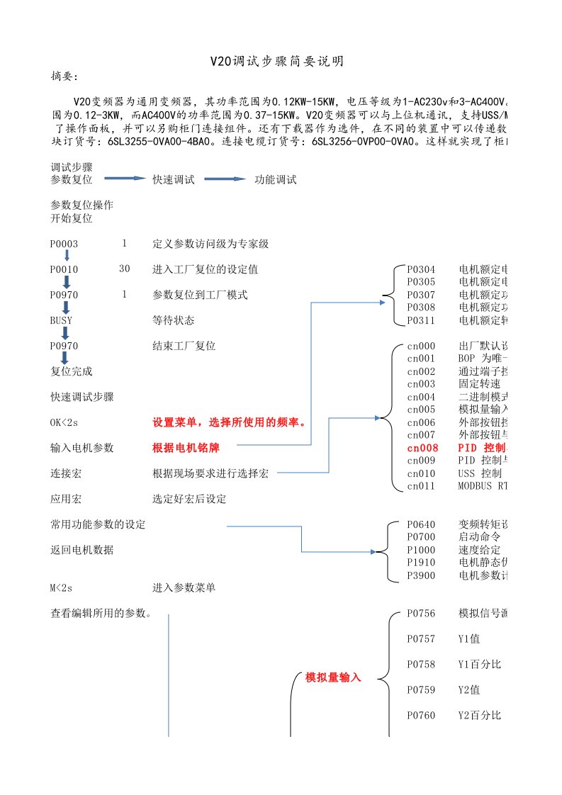 西门子变频器V20调试指导